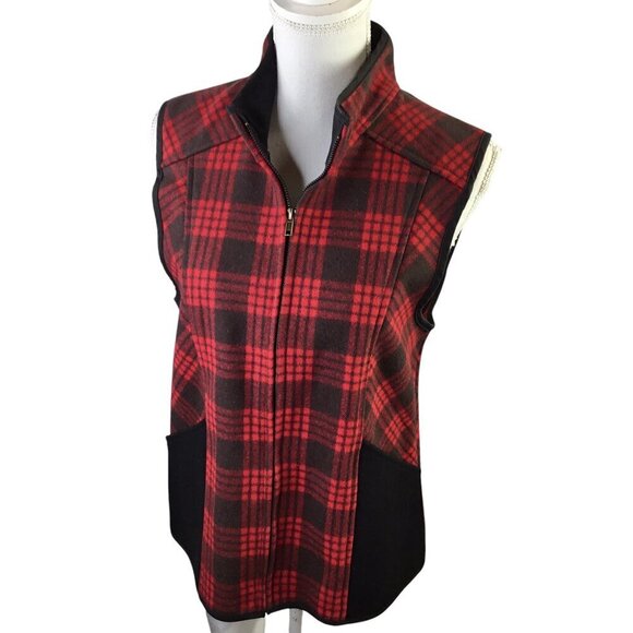Stormy Kromer Ida Vest Wool Blend Buffalo Plaid Red Black Women's M Full Zip USA - Picture 1 of 8